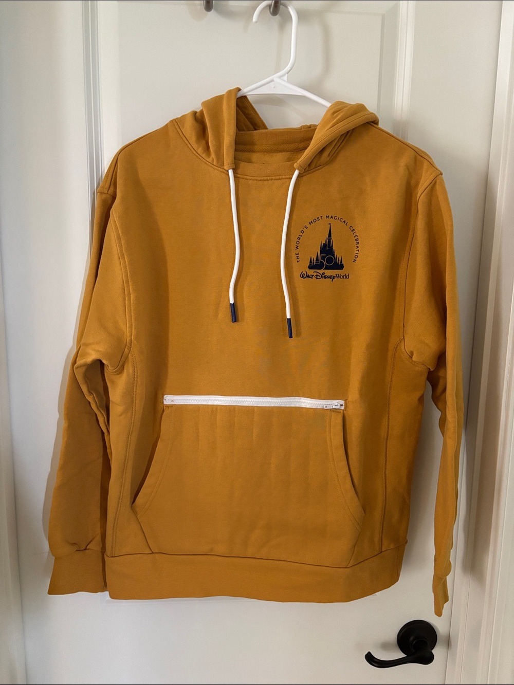 Walt Disney World 50th Anniversary Yellow Hooded Pullover Front Zip Pocket